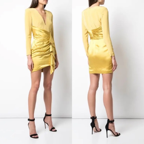 HANEY Designer 100% Silk Yellow Lilly Mini Dress - Picture 2 of 13